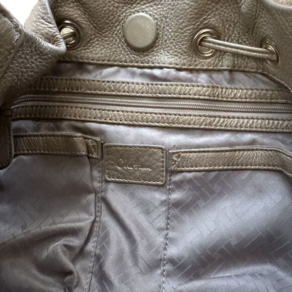 Cole Haan Metallic Gold Brass Leather Drawstring Shoulder Buckle Bag Purse Women - Picture 7 of 14